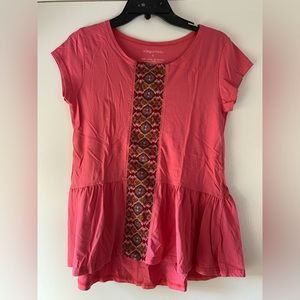 Elegantees Lynda Embroidered Huipil Panel Peplum Top Southwestern Inspired HTF